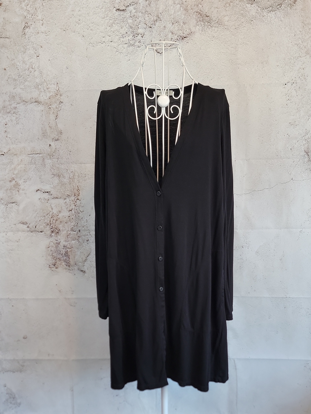 Max Studio Long Sleeve Black Button-Front Shirt Dress Cardigan Womens Size M